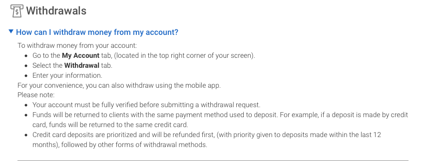 Markets.com may check the identity before processing the withdrawal request